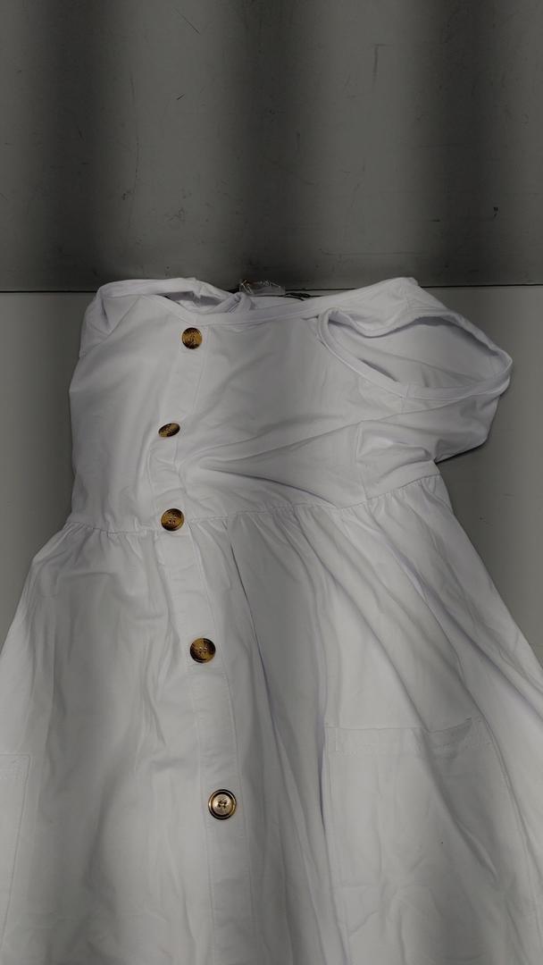 MOLERANI Women Summer Dresses Sleeveless Casual Loose Swing Button Down Midi Dress with Pockets XS, White