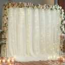10x10ft Ivory Tulle Backdrop Curtain with Lights String for Parites, Sheer Backdrop Curtains for Wedding Baby Shower Birthday Party Photo Shoot Decorations (10ft x 10ft(2 Panels 5*10ft))