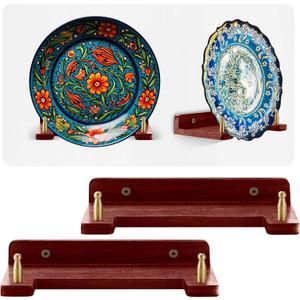 Chunful 2 Pieces Wall Plate Hanger for 6-16 Inch Plates Acacia Wood & Brass Decorative Wall Mount Display Holder for Displaying, Picture Frames, Certificates, and Artwork in Home Decor