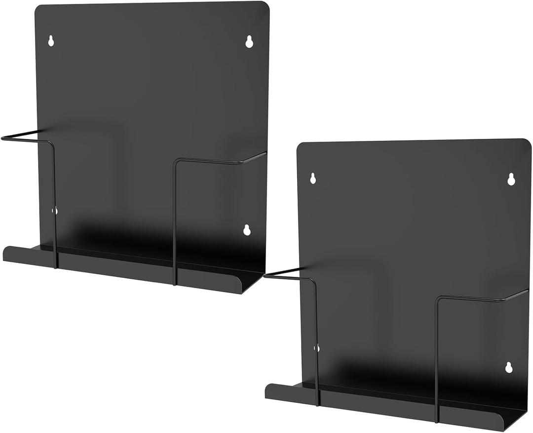 Vinyl Storage Display Holder 2 Pack, 12.9 in Wall Mount Vinyl Record Shelf, Fits 30 LPs Solid Steel Wall Mount and Record Display, Black