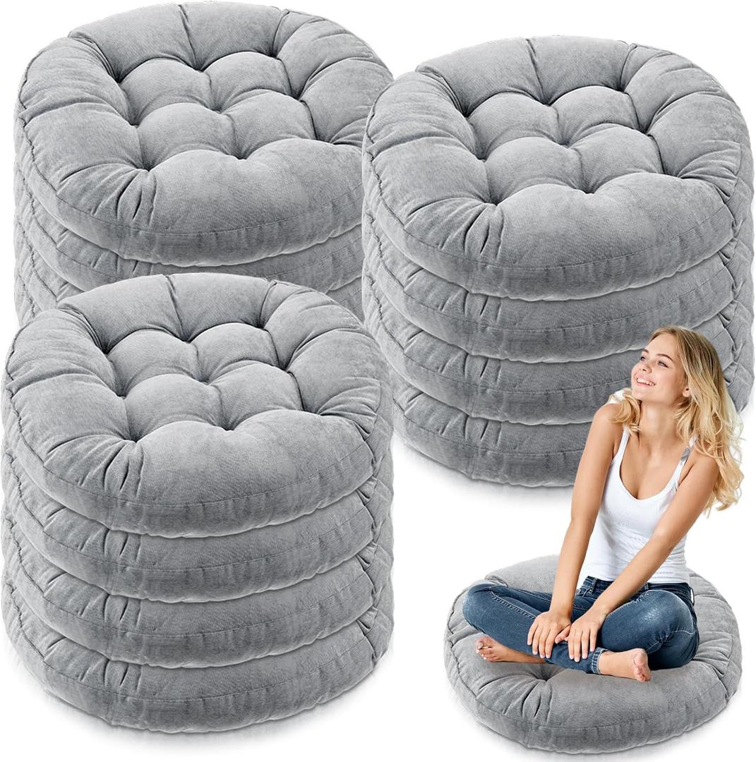 Jerify Floor Pillow Cushions Large Round Square Large Meditation Floor Pillow for Classroom Adult Meditation Picnic Party Seating Learning Daycare School(Round,Light Gray,12 Pcs)