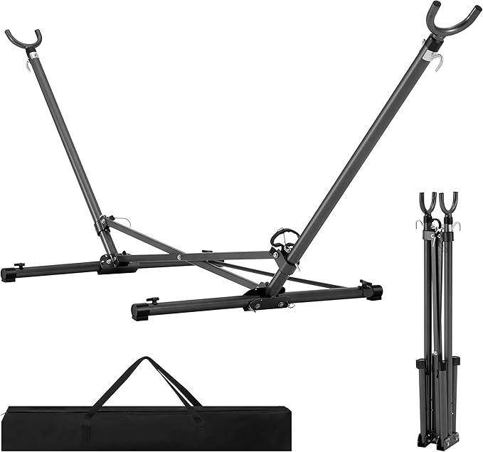 Homgava Folding Hammock Stand with 600 LBS Weight Capacity, Heavy Duty Steel Hammock Stand with Portable Carrying Bag, 3 Holes for Height Adjustment, Indoor and Outdoor Universal Hammock Stand,Black