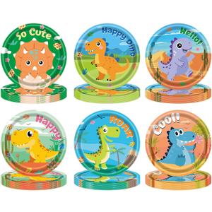 60 Pcs Dinosaur Color Paper Plates - Exciting for Dinasour Birthday Party Decorations! Enjoy Cartoon Dessert Disposable Dinnerware for Boys & Girls Theme Party Supplies!