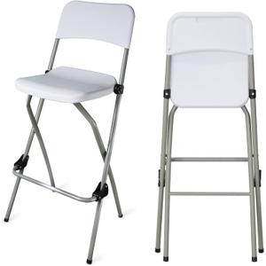 Folding Bar Stool Tall Portable Foldable Metal Frame Barstool with Backrest and Footrest, Seat Height 28.94 inches, Weight Capacity 220 lbs,2 Pcs,White