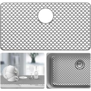 Sink Protectors for Kitchen Sink - Large 28.4"x 15" with Rear Drain Hole Heat Resistant Easy Clean Non-slip Silicone Kitchens Sinks Mat for Bottom of Kitchen Sinks Stainless Steel(Grey)-72x38CM