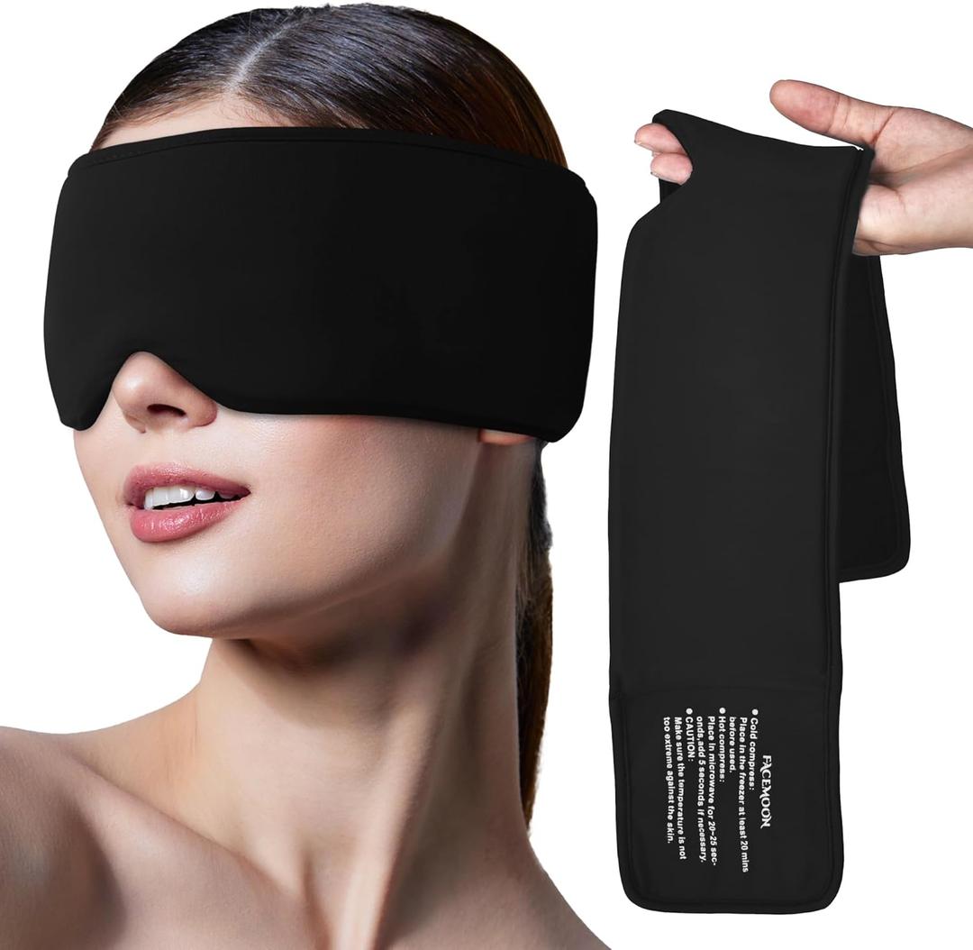 Migraines Relief Cooling Eye Mask: FSA/HSA Eligible - Cold Compress Ice Pack for Puffy Eyes Headache Stye Sinus Therapy - Large Soft Thick Gel Long Lasting Comfort Reusable Flex Black