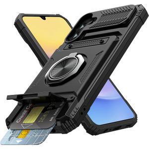 Vofolen for Samsung Galaxy A15 5G Case Wallet with Card Holder [Store 2 Cards] + 360 Rotated Ring Kickstand Heavy Duty Shockproof Wallet Case Cover for Samsung Galaxy A15 Case for Men&Women-Black