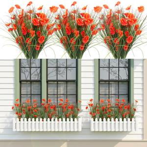 12 Bundles Artificial Flowers for Outdoor, Faux Silk Morning Glory Spring Summer Flowers for Outside Garden Planter Front Porch Yard Patio Window Box & Indoor Table Vase Home DecorOrange