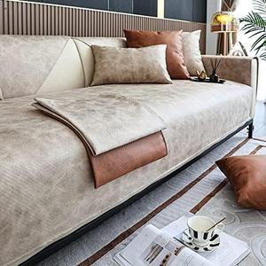 vctops Vintage Leather Look Sofa Cover Water Resistant Non-Slip Sectional Couch Cover Sofa Slipcover for Dogs, Children, Pets Furniture Protector (Beige,43"x70")