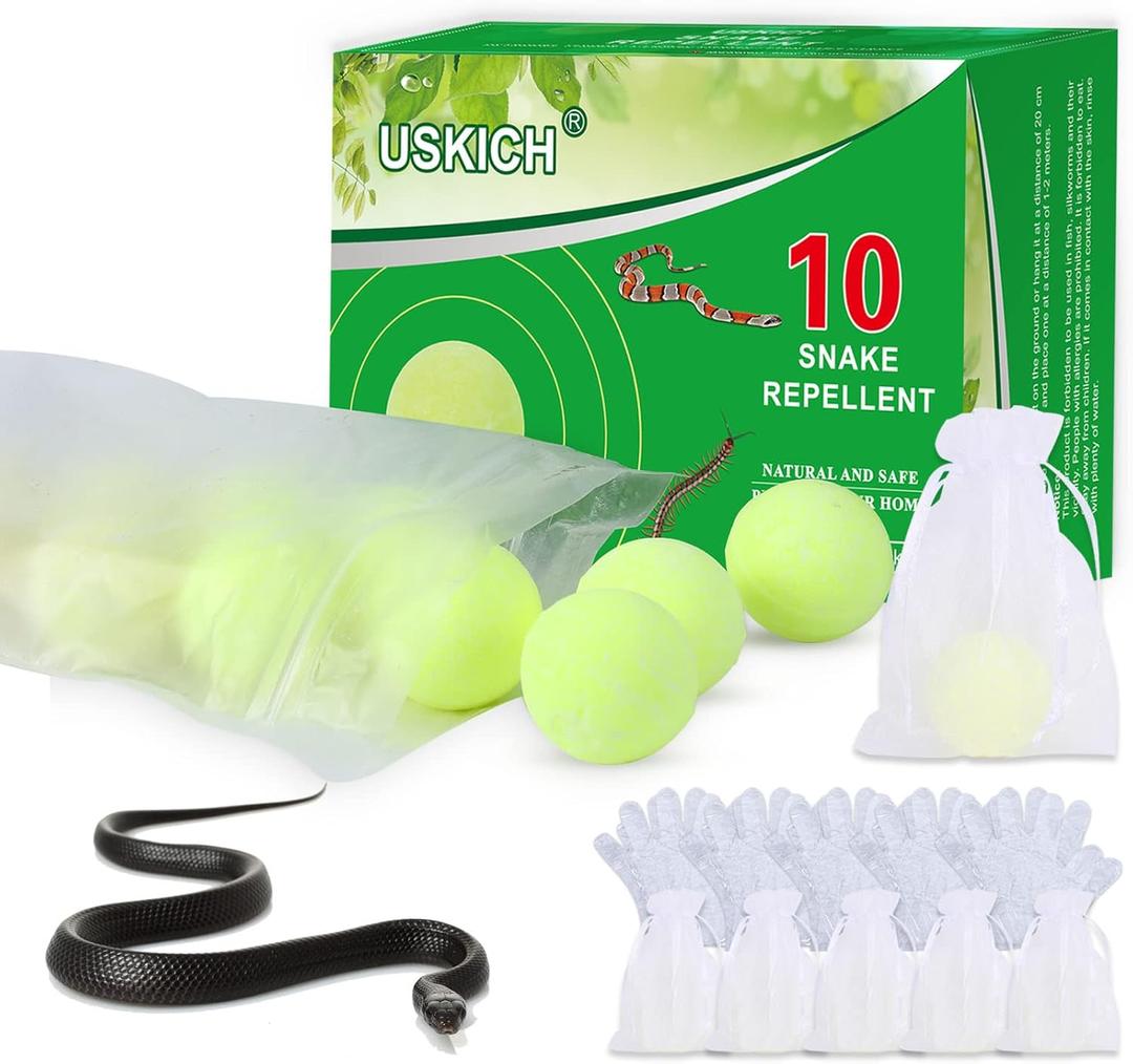 USKICH 10 Pack Snake Away Repellent, Snake Repellent Balls for repelling Snakes Rats and Other Pests, for Yard Lawn Garden Camping Fishing, Natural Plant Formula Pest Insect Control(Recipe Upgrade)