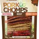 Pork Chomps Dog Chews, 5 Inch Munchy Sticks, 50 Count - Assorted Flavors: Roasted Pork, Chicken, & Bacon - Long-Lasting Treats for Dogs - High Protein, Low Fat, Healthy & Delicious Chews (1 Pack) (EXP 05/29/28)