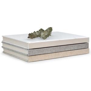 Decorative Linen Book Set  Set of 3 Extra Large Real Books | Coffee Table & Shelf Mantle Decor | Modern Home Decoration | Guest Book Journals (White, Grey, Cream)