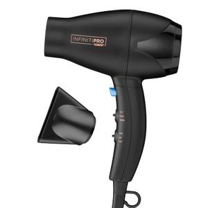 INFINITI PRO CONAIR Travel Hair Dryer, 1600W Mighty Mini Compact Blow Dryer with Concentrator Attachment, Lightweight Professional AC Motor for Fast Drying, 3 Heat & 2 Speed Settings, Black