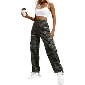 Lepunuo Women's High Waisted Cargo Pants Travel Y2K Streetwear Baggy Stretchy Pants with 6 Pockets Drawstring Ankle Cuffs (XXL)