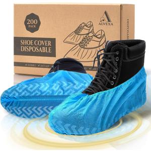 Shoe Covers Disposable Non-Slip, Large 200 Count, Premium Cloth Boot Covers, Slip-Resistant, Durable, Breathable, Non-Toxic, Recyclable booties for shoes covers Fits Men 11/Women 13 Blue