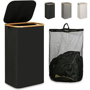 iEGrow Laundry Hamper with Lid, 110L Large Laundry Hamper with Handle and Lid, Collapsible Clothes Basket Organizer with Removable Inner Bag for Clothes Toys Towels - Black