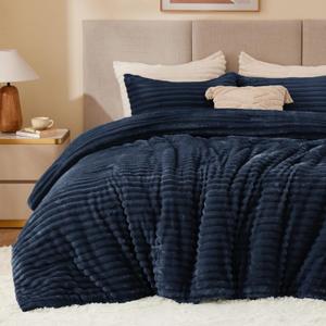 BEDELITE Fleece King Comforter Set -Super Soft & Warm Fluffy Navy Blue Bedding, Luxury Fuzzy Heavy Bed Set for Winter with 2 Pillow Cases
