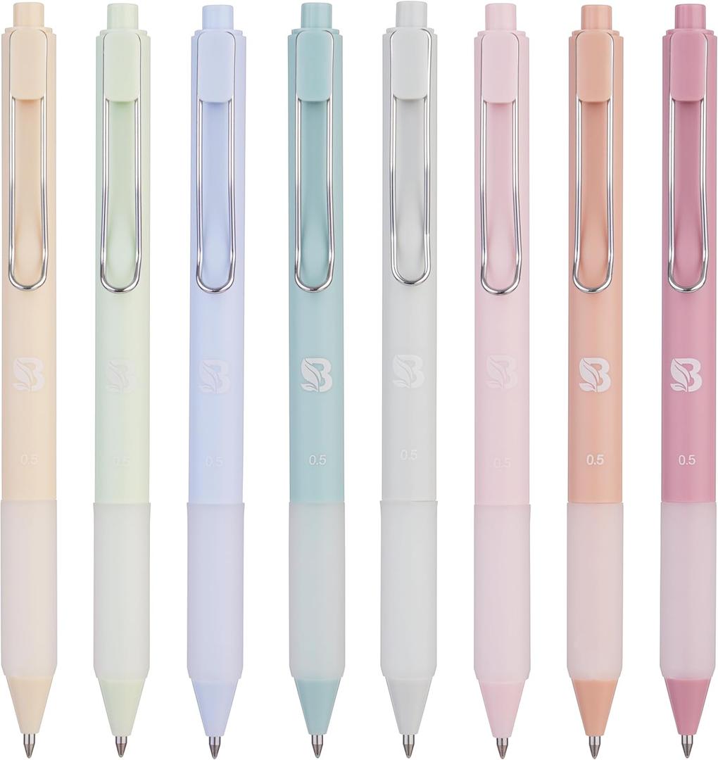 BLIEVE - Pastel Colored Gel Pens With Cool Matte Finish, Aesthetic and Cute Pens With Smooth Writing For Journaling And Bible Note Taking No Bleed Through, Cute School Supplies, 8 Pack