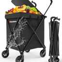 Heavy-Duty 2-Tier Folding Shopping Cart with Wheels - Double-Layer Waterproof Grocery & Utility Wagon, Portable Design for Laundry, Storage and Transport, 150LB Capacity (Medium)