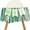 Lucky One High Chair Banner for First Birthday - St Patrick's Day Four Leaf Clover Themed Decor, First Birthday Party Decorations, Baby Shower, Boy or Girl Celebration Backdrop (Green)