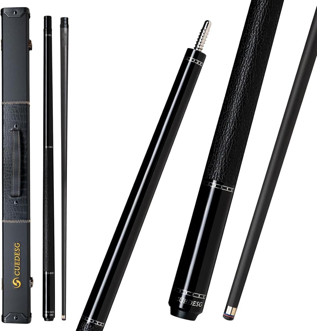 Carbon Fiber Pool Cue Stick 10.5mm/11.8mm/12.5mm,Low Deflection Pool Stick with Rare Wood Butt, Professional Cue Stick with Box Case (Ebony_Leather Wrap_10.5mm)