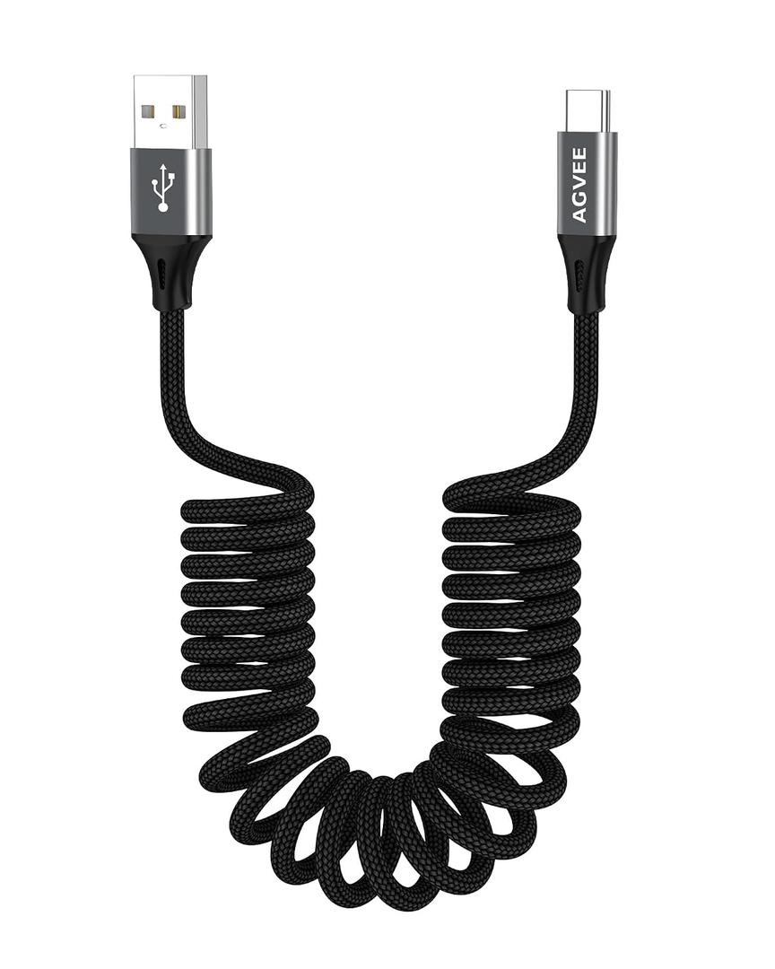 AGVEE 2 Pack 1.5ft Carplay Cable for iPhone 17 16 15, [USB-IF Certified] Coiled USB-A to USB-C Car Play & Android Auto Cord, Fast Charger Charging Data Transfer Cable, Dark Gray