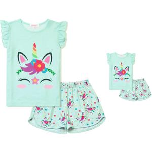 QPANCY Matching Girls & Dolls Pajamas Unicorn Pj Sets Summer Cotton Sleepwear, 4-5Y