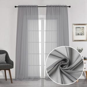 Chyhomenyc Charcoal Grey Sheer Curtains 108 Inch Length 2 Panels, Extra Long Light Filtering Solid Voile Window Drapes for Patio/ Living Room/ Wedding/ Party Ceremony, 2 Panels, 9FT Length