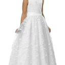 A line Wedding Pageant Lace Flower Girl Dress with Belt 10-11Y