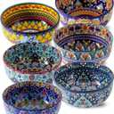 glowworm Cereal Bowls Set of 6, 26 Oz Ceramic Soup Bowls for Kitchen, Colorful Cereal Bowls for Rice, Oatmeal, Fruit, Ice Cream, Dessert, Dishwasher & Microwave safe, Bohemian