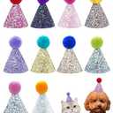 PET SHOW 10 Pack Mini Small Dog Hats with Sequins Puppy Birthday Party Hats Cats Adjustable Holiday Hats Headband Kitten Hats Pet Grooming Costume Accessories