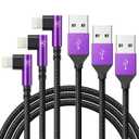 KIYODA iPhone Charger Cable 6ft, 3 Pack Lightning Cable, 90 Degree Nylon Braided Gaming Charging Cord, USB to Lightning Cable Compatible with 13 12 11 Pro XS MAX XR X 8 7 6S Plus SE iPad iPod, Purple