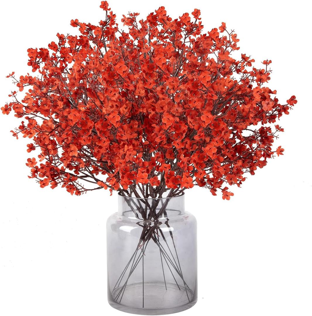 MACTING Artificial Fall Orange Flowers 12 Bundles Fake Baby Breath Gypsophila Silk Stems for Table Centerpieces Vase Kitchen Modern Home Indoor Outdoor Thanksgiving Autumn Decorations