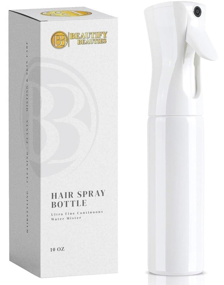 BeautifyBeauties Spray Bottle For Hair Continuous Mister Spray Bottle for Hairstyling (White, 10.1 Ounces)