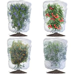 Evoio 4 Pcs Garden Plant Fruit Tree Bird Netting Protection Blueberry Bushes Netting Covers Bags with Drawstring, 4 x 4.6 ft Shrubs Bush Tomato Strawberry Berry Barrier Mesh Cover Net Protector