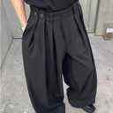 GORGLITTER Men's Work Dress Pants Slacks Baggy Pleated Wide Leg High Waisted Business Casual Lightweight Trousers Black Small