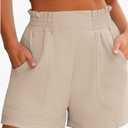 ANRABESS Women Summer Casual Shorts Elastic High Waisted Wide Leg Cute Dressy Beach Shorts 2025 Fashion Vacation Outfits, Khaki, Medium