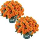 16" Artificial Mums Potted Plant, Faux Fall Chrysanthemum Flowers in Pot for Autumn Decor, Rustic Farmhouse Seasonal Decoration for Front Porch Entryway Indoor Outdoor Use (Orange)