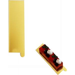 100 pcs 5.12"x1.57" Mini Cake Boards, Long Bar Rectangular Gold Mousse Cardboard Set, Cupcake Base, Dessert Displays Tray, Disposable Paper Coasters, for Wedding Party Cake Pastry Cup
