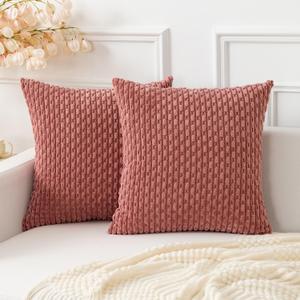 Kevin Textile Throw Pillow Covers Soft Corduroy Decorative Set of 2 Boho Striped Pillow Covers Valentines Day Pillowcases Farmhouse Home Decor for Couch Bed Sofa Living Room 20x20 Inch Blush Pink