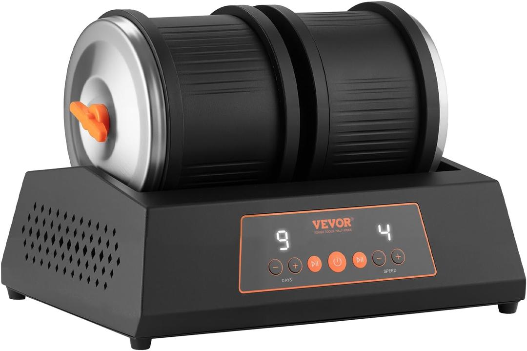VEVOR Rock Tumbler Kit, 8 lbs Rock Polishing Kit, 4 Speed Settings 9-Day Polishing Timer Stone Polishing Kit, Double Barrel Rock Polisher with Adapter, Rock Polisher for Adults and Kids (Brushless Motor)