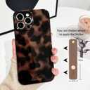 NITITOP Compatible with iPhone 14 Pro Max Case with Wrist Strap Cute Stylish Leopard Aesthetic Tortoise Amber Design for Women Girls Men Soft TPU Shockproof Protective Cover - Brown