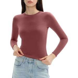 Women's Long Sleeve Shirts Crew Neck Slim Fit Going Out Tops Basic Tees Barely There Collection (M)