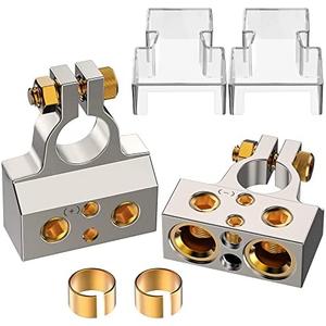 SUNMORN Heavy Duty Car Battery Connectors, 0/2/4/6/8/10 AWG, Top Post Multiple Battery Terminals (Silver)