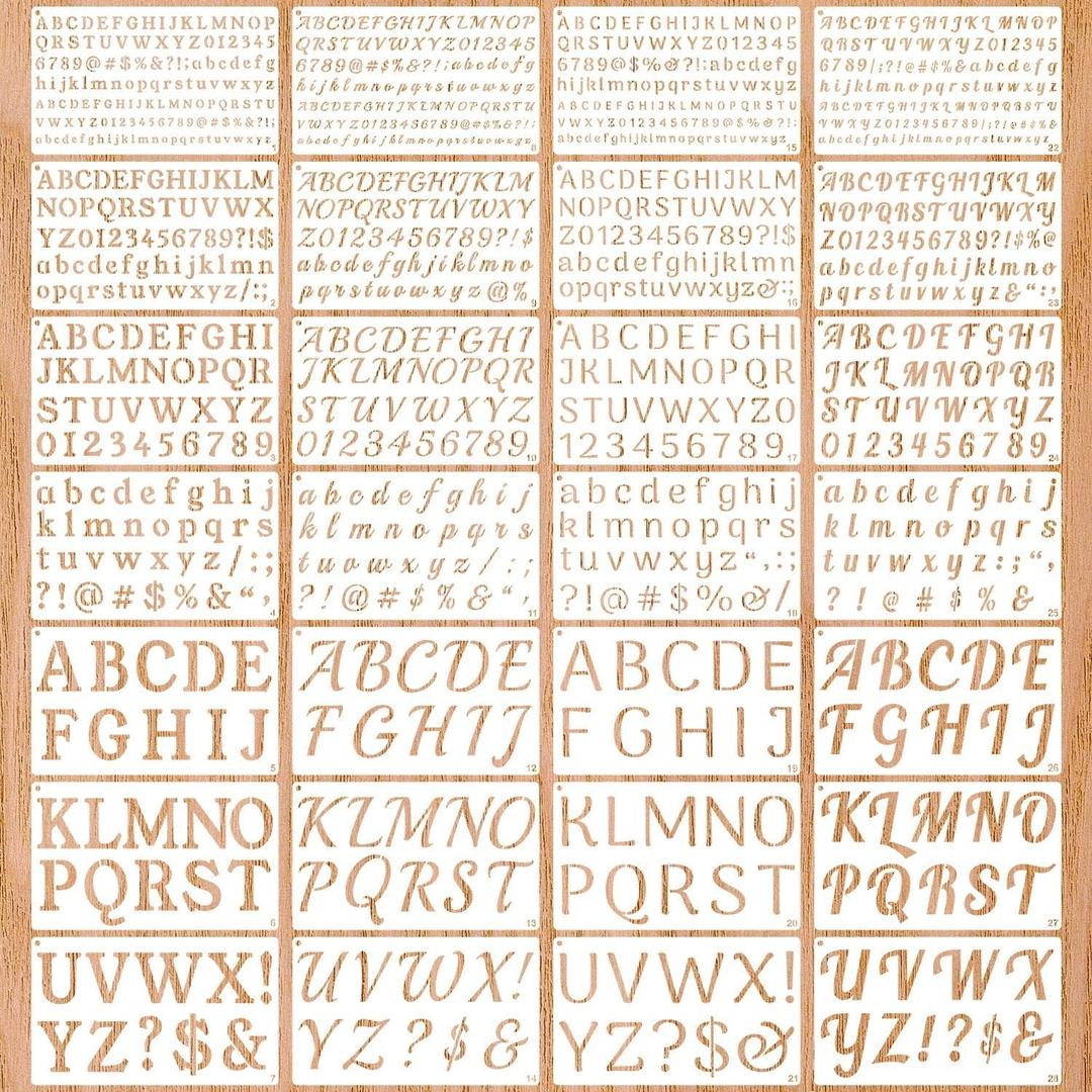 1/3, 1/2, 3/4, 1, 2 Inch Letter Stencils for Painting, 28 Pack Reusable Plastic Alphabet and Number Stencils for Crafts Art Projects