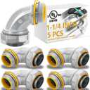 Gisafai 5 Pcs Liquid Tight Connector 90 Degree Insulated Zinc Die Cast Metal Tight Electrical Conduit Connector for 1-1/4 Inch Flexible and Type B Flexible Waterproof Nonmetallic Conduit