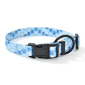 Mile High Life Nylon Puppy Dog Collar Nylon w Cute Patterns Lightweight Girl Boy Collar for Dogs (Blue Foot, Small Neck 11"-15")