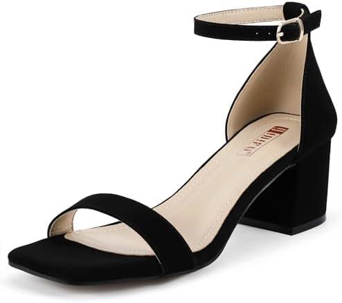 IDIFU IN2 Chunky Block Low Heels Square Open Toe Ankle Strap Short Heeled Sandals Wedding Bride Bridal Ladies Summer Prom Dress Shoes for Women Dressy Comfortable Formal Cute Trendy Small Thick Heels, Size 8