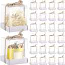 24 Sets 3.5 x 3.5 x 4.3 in Candle Gift Package Valentine's Transparent Box 4-18 oz Handmade Tealight Candle Holder Paper Bottom Ribbon for Wedding Baby Shower Party Mug (White)