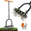 Saker Lawn Aerator Tool, Lawn Aerator with 15 Iron Spikes, Automatic Leaf and Dirt Cleaning with Spring-Loaded Design, Metal Manual Aerator for Loosening Soil Aerating Patio, Yard, Garden Orange